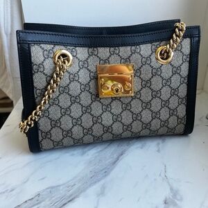 Gucci Shoulder Bag Padlock Gg Supreme Print Black Canvas/Leather Tote